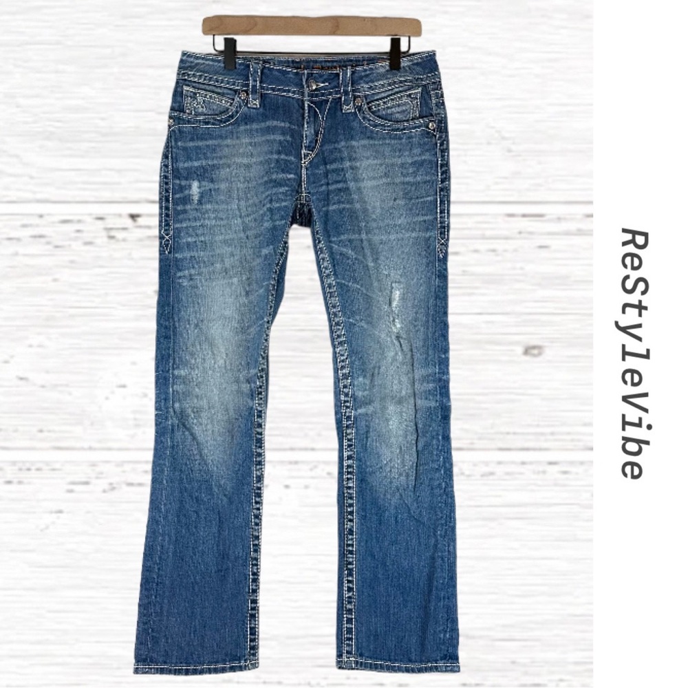 ROCK REVIVAL Women’s Size 30 Denim Jeans Noelle Capri Ankle Fit Stretch Bling